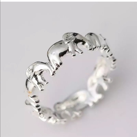 Silver Lucky Elephant Eternity Band Ring - Picture 2 of 5